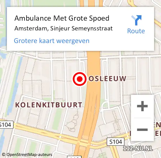 Locatie op kaart van de 112 melding: Ambulance Met Grote Spoed Naar Amsterdam, Sinjeur Semeynsstraat op 20 december 2014 06:59