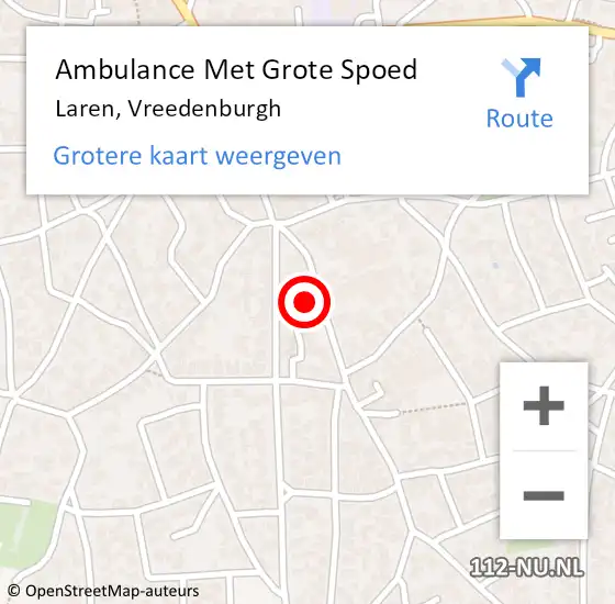 Locatie op kaart van de 112 melding: Ambulance Met Grote Spoed Naar Laren, Vreedenburgh op 20 december 2014 07:59