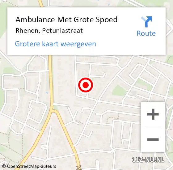 Locatie op kaart van de 112 melding: Ambulance Met Grote Spoed Naar Rhenen, Petuniastraat op 20 december 2014 08:53