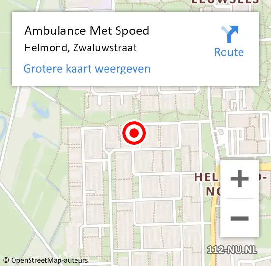 Locatie op kaart van de 112 melding: Ambulance Met Spoed Naar Helmond, Zwaluwstraat op 20 december 2014 09:40