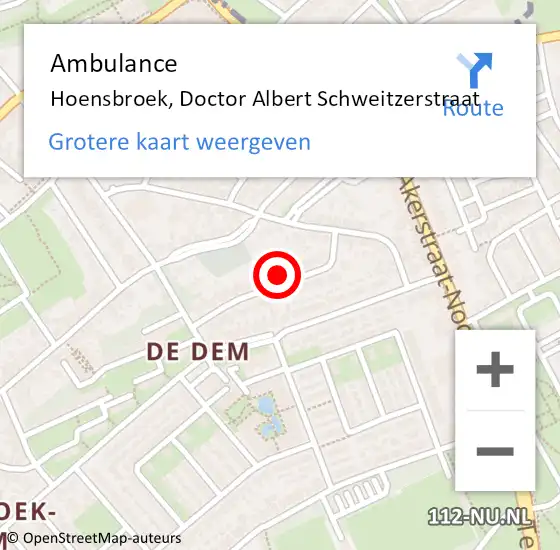 Locatie op kaart van de 112 melding: Ambulance Hoensbroek, Doctor Albert Schweitzerstraat op 20 december 2014 09:48