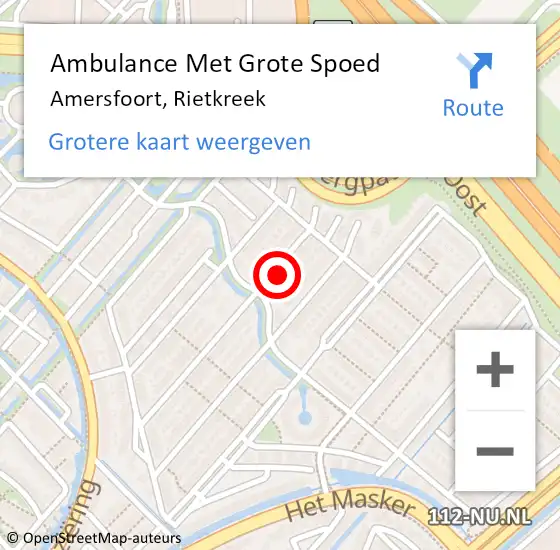 Locatie op kaart van de 112 melding: Ambulance Met Grote Spoed Naar Amersfoort, Rietkreek op 20 december 2014 10:08