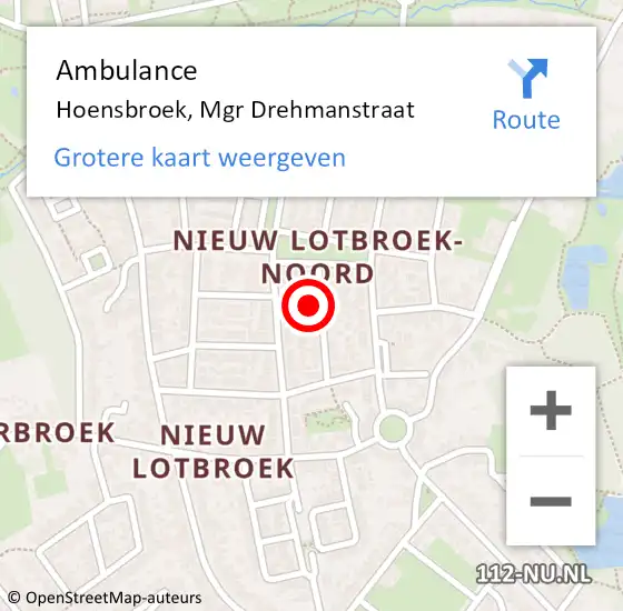 Locatie op kaart van de 112 melding: Ambulance Hoensbroek, Mgr Drehmanstraat op 20 december 2014 10:11