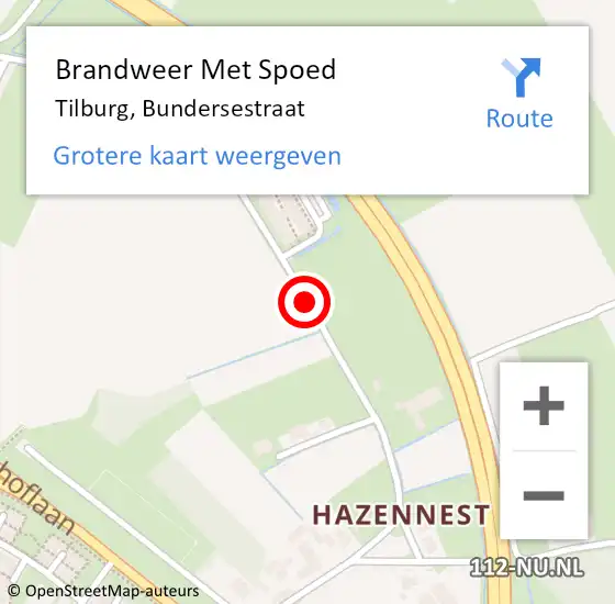 Locatie op kaart van de 112 melding: Brandweer Met Spoed Naar Tilburg, Bundersestraat op 20 december 2014 11:06