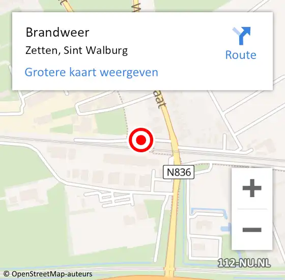 Locatie op kaart van de 112 melding: Brandweer Zetten, Sint Walburg op 20 december 2014 11:11