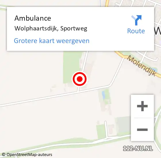 Locatie op kaart van de 112 melding: Ambulance Wolphaartsdijk, Sportweg op 20 december 2014 11:43