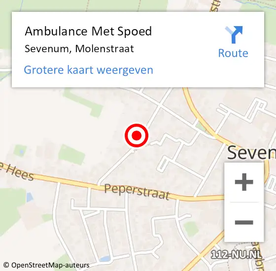 Locatie op kaart van de 112 melding: Ambulance Met Spoed Naar Sevenum, Molenstraat op 20 december 2014 12:00