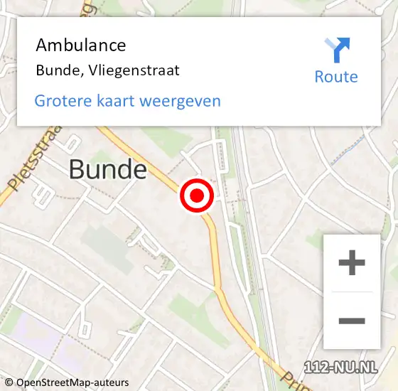 Locatie op kaart van de 112 melding: Ambulance Bunde, Vliegenstraat op 20 december 2014 12:25