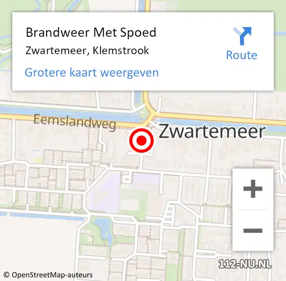 Locatie op kaart van de 112 melding: Brandweer Met Spoed Naar Zwartemeer, Klemstrook op 20 december 2014 13:26