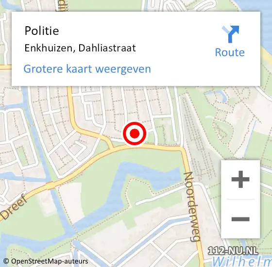 Locatie op kaart van de 112 melding: Politie Enkhuizen, Dahliastraat op 20 december 2014 13:51