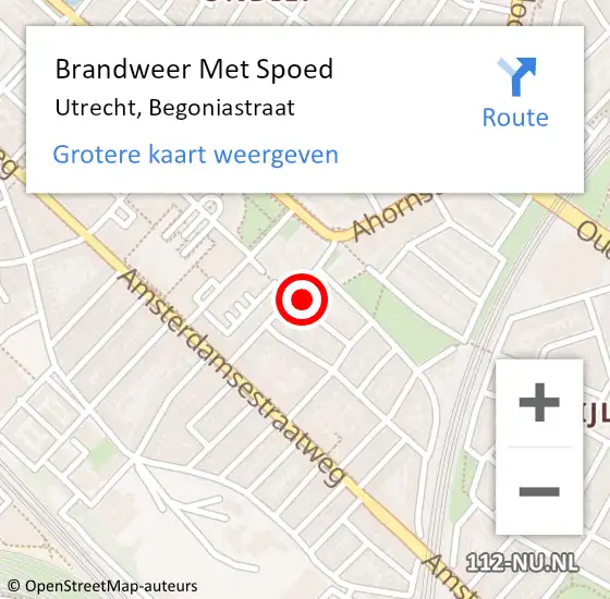 Locatie op kaart van de 112 melding: Brandweer Met Spoed Naar Utrecht, Begoniastraat op 20 december 2014 14:14