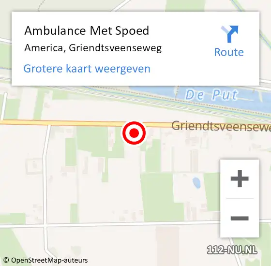 Locatie op kaart van de 112 melding: Ambulance Met Spoed Naar America, Griendtsveenseweg op 20 december 2014 15:54