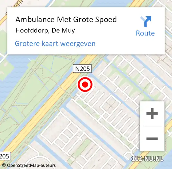 Locatie op kaart van de 112 melding: Ambulance Met Grote Spoed Naar Hoofddorp, De Muy op 20 december 2014 16:59