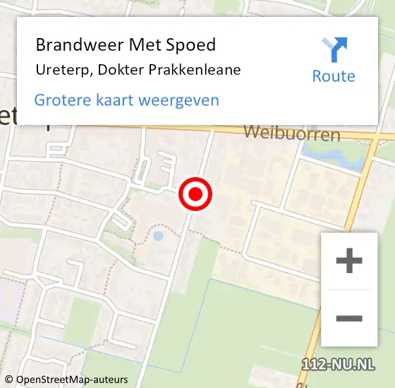 Locatie op kaart van de 112 melding: Brandweer Met Spoed Naar Ureterp, Dokter Prakkenleane op 20 december 2014 17:01