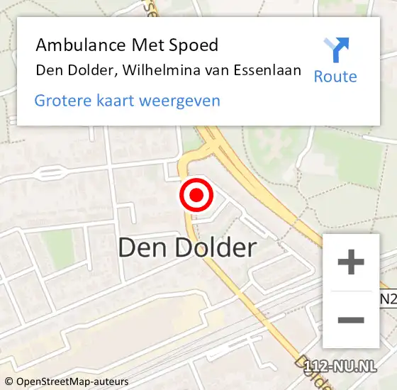 Locatie op kaart van de 112 melding: Ambulance Met Spoed Naar Den Dolder, Wilhelmina van Essenlaan op 20 december 2014 17:15