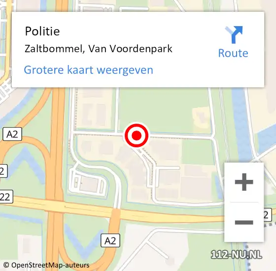 Locatie op kaart van de 112 melding: Politie Zaltbommel, Van Voordenpark op 24 oktober 2013 23:30