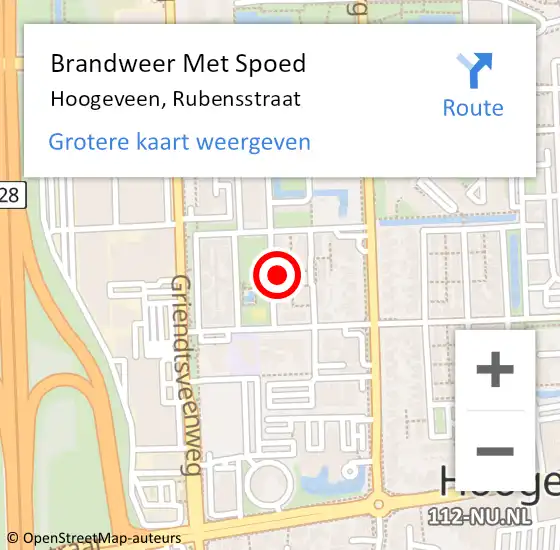 Locatie op kaart van de 112 melding: Brandweer Met Spoed Naar Hoogeveen, Rubensstraat op 20 december 2014 17:53