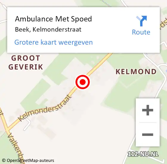 Locatie op kaart van de 112 melding: Ambulance Met Spoed Naar Beek, Kelmonderstraat op 20 december 2014 18:33