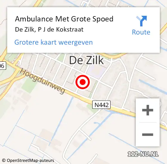 Locatie op kaart van de 112 melding: Ambulance Met Grote Spoed Naar De Zilk, P J de Kokstraat op 20 december 2014 20:08