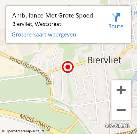 Locatie op kaart van de 112 melding: Ambulance Met Grote Spoed Naar Biervliet, Weststraat op 20 december 2014 20:44