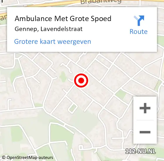 Locatie op kaart van de 112 melding: Ambulance Met Grote Spoed Naar Gennep, Lavendelstraat op 20 december 2014 21:36