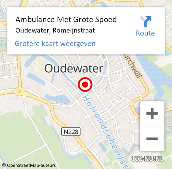 Locatie op kaart van de 112 melding: Ambulance Met Grote Spoed Naar Oudewater, Romeijnstraat op 20 december 2014 21:37