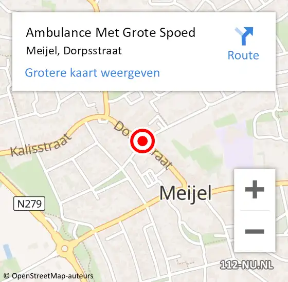 Locatie op kaart van de 112 melding: Ambulance Met Grote Spoed Naar Meijel, Dorpsstraat op 20 december 2014 22:49