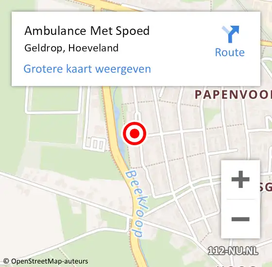 Locatie op kaart van de 112 melding: Ambulance Met Spoed Naar Geldrop, Hoeveland op 20 december 2014 23:35