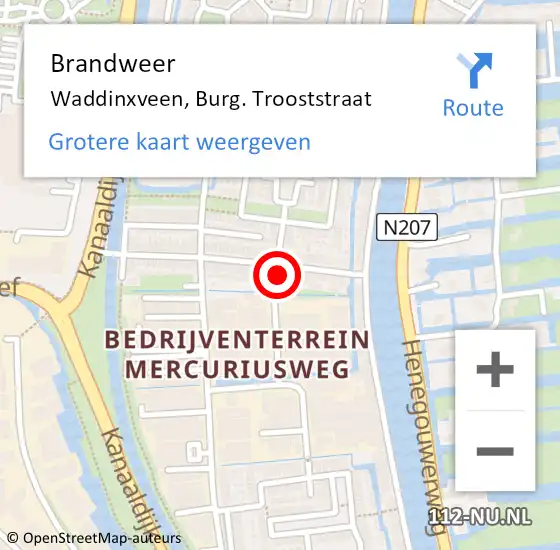 Locatie op kaart van de 112 melding: Brandweer Waddinxveen, Burg. Trooststraat op 25 oktober 2013 00:53