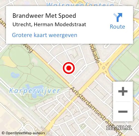 Locatie op kaart van de 112 melding: Brandweer Met Spoed Naar Utrecht, Herman Modedstraat op 21 december 2014 02:02