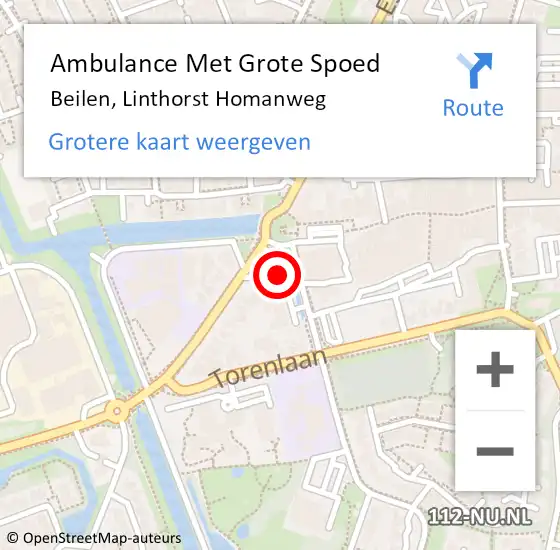 Locatie op kaart van de 112 melding: Ambulance Met Grote Spoed Naar Beilen, Linthorst Homanweg op 21 december 2014 04:20