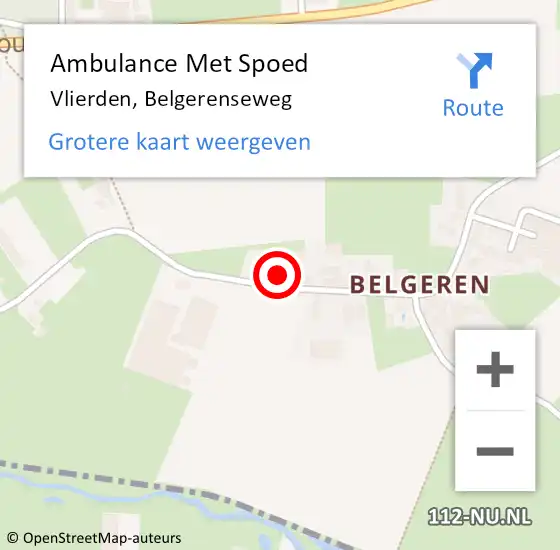 Locatie op kaart van de 112 melding: Ambulance Met Spoed Naar Vlierden, Belgerenseweg op 21 december 2014 04:46