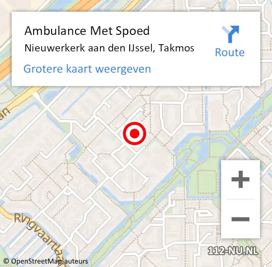 Locatie op kaart van de 112 melding: Ambulance Met Spoed Naar Nieuwerkerk aan den IJssel, Takmos op 21 december 2014 07:49