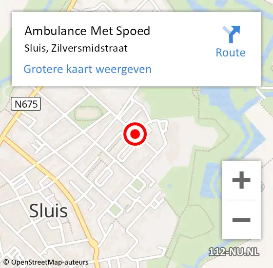 Locatie op kaart van de 112 melding: Ambulance Met Spoed Naar Sluis, Zilversmidstraat op 21 december 2014 10:11