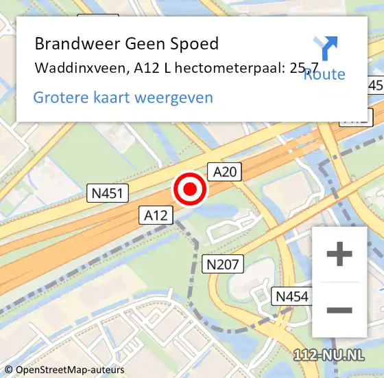 Locatie op kaart van de 112 melding: Brandweer Geen Spoed Naar Waddinxveen, A12 R hectometerpaal: 15,8 op 21 december 2014 10:25