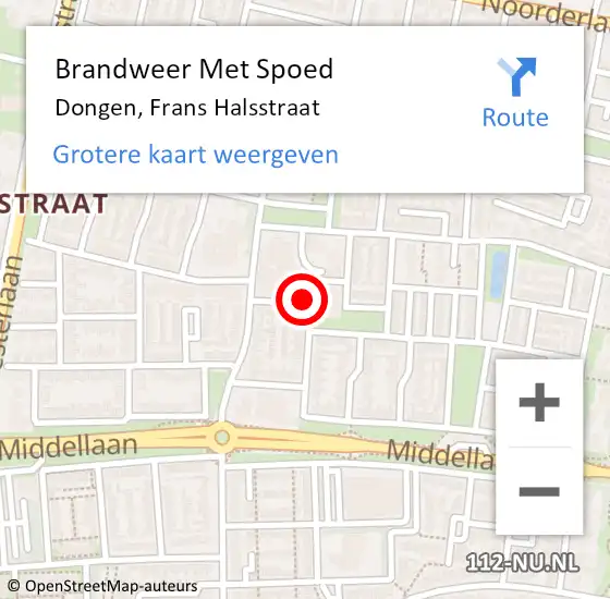 Locatie op kaart van de 112 melding: Brandweer Met Spoed Naar Dongen, Frans Halsstraat op 21 december 2014 11:00