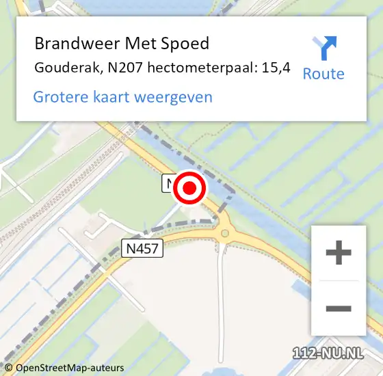 Locatie op kaart van de 112 melding: Brandweer Met Spoed Naar Gouderak, N207 hectometerpaal: 15,4 op 21 december 2014 11:07