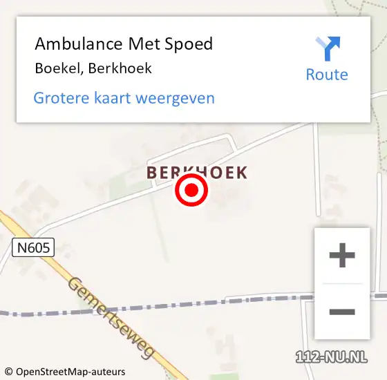 Locatie op kaart van de 112 melding: Ambulance Met Spoed Naar Boekel, Berkhoek op 21 december 2014 11:52
