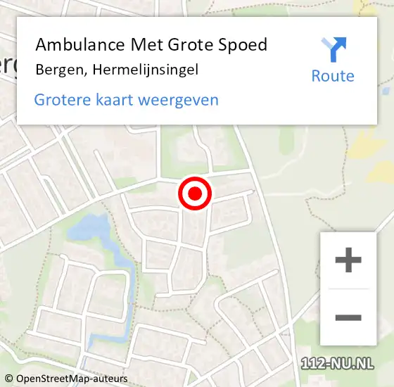 Locatie op kaart van de 112 melding: Ambulance Met Grote Spoed Naar Bergen, Hermelijnsingel op 21 december 2014 12:38