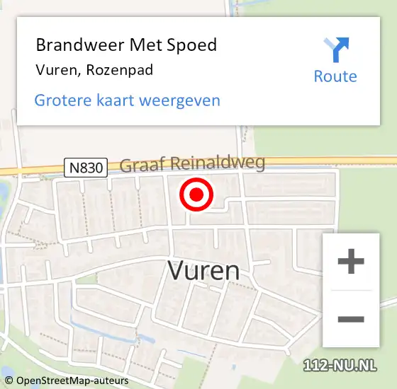 Locatie op kaart van de 112 melding: Brandweer Met Spoed Naar Vuren, Rozenpad op 21 december 2014 12:42