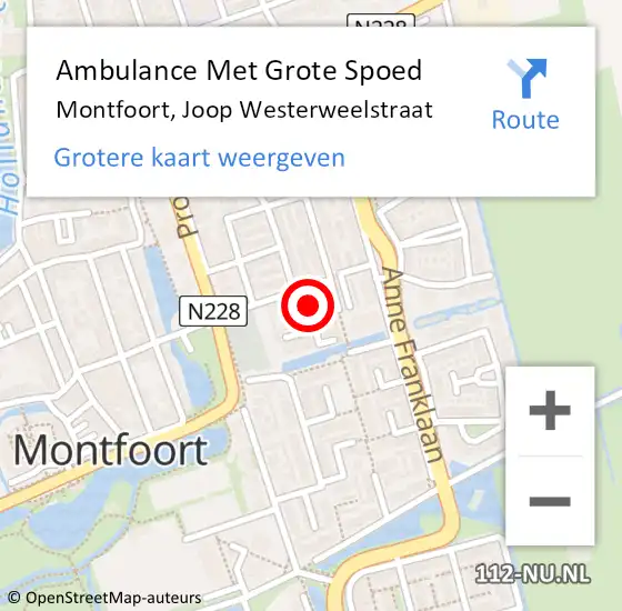 Locatie op kaart van de 112 melding: Ambulance Met Grote Spoed Naar Montfoort, Joop Westerweelstraat op 21 december 2014 12:46