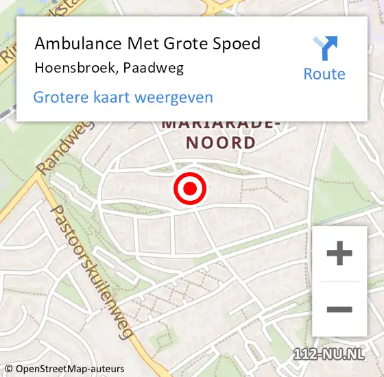 Locatie op kaart van de 112 melding: Ambulance Met Grote Spoed Naar Hoensbroek, Paadweg op 21 december 2014 13:43