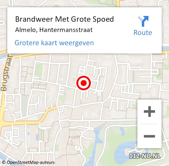 Locatie op kaart van de 112 melding: Brandweer Met Grote Spoed Naar Almelo, Hantermansstraat op 21 december 2014 13:58