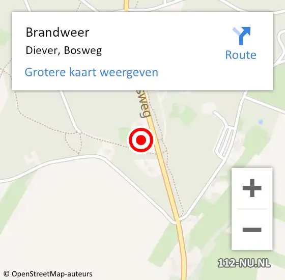 Locatie op kaart van de 112 melding: Brandweer Diever, Bosweg op 21 december 2014 14:05