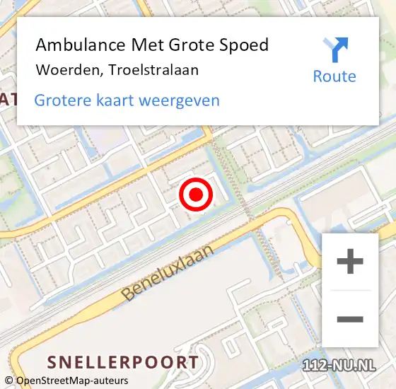 Locatie op kaart van de 112 melding: Ambulance Met Grote Spoed Naar Woerden, Troelstralaan op 21 december 2014 17:18