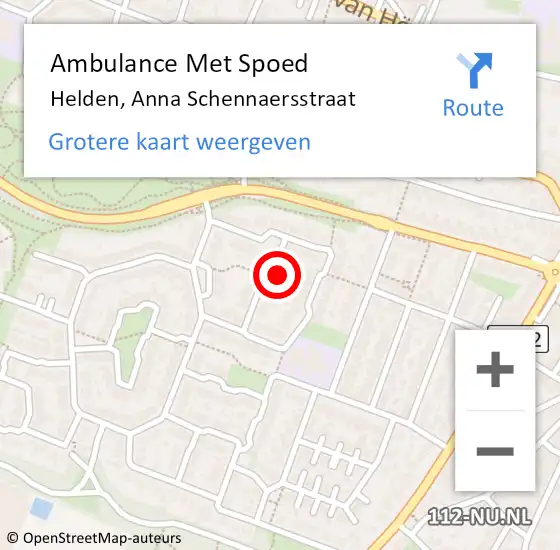 Locatie op kaart van de 112 melding: Ambulance Met Spoed Naar Helden, Anna Schennaersstraat op 21 december 2014 17:27