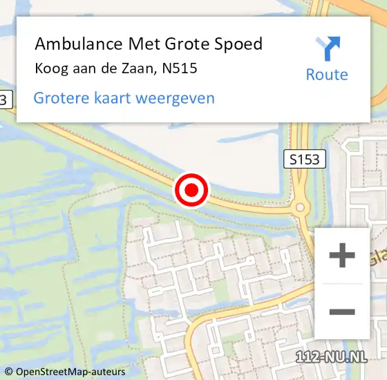 Locatie op kaart van de 112 melding: Ambulance Met Grote Spoed Naar Koog aan de Zaan, N515 op 21 december 2014 18:34
