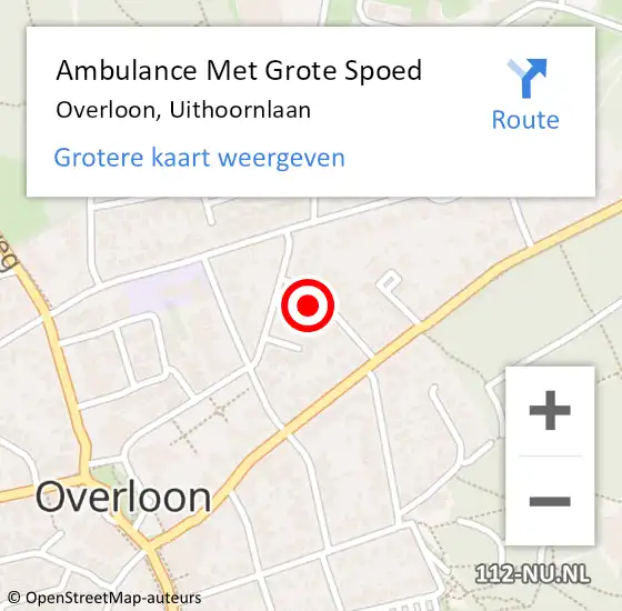 Locatie op kaart van de 112 melding: Ambulance Met Grote Spoed Naar Overloon, Uithoornlaan op 21 december 2014 19:58
