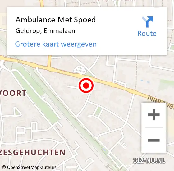 Locatie op kaart van de 112 melding: Ambulance Met Spoed Naar Geldrop, Emmalaan op 21 december 2014 20:56