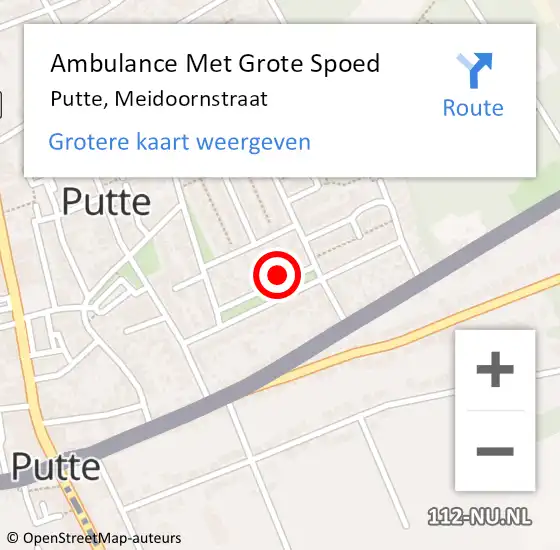 Locatie op kaart van de 112 melding: Ambulance Met Grote Spoed Naar Putte, Meidoornstraat op 21 december 2014 22:29